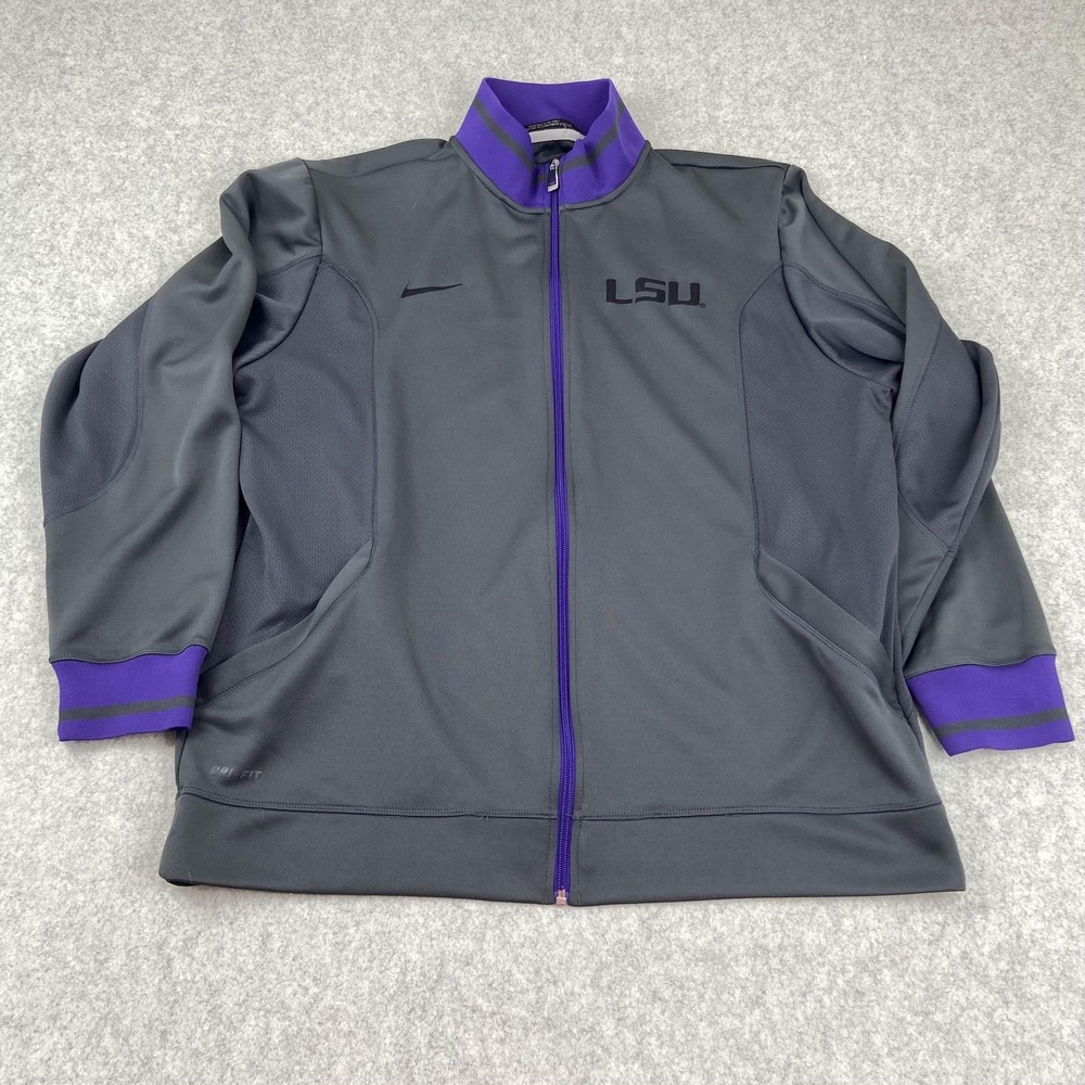LSU Tigers Jacket Mens XL Gray NCAA Basketball Nike Dri-FIT Warm Up Full Zip